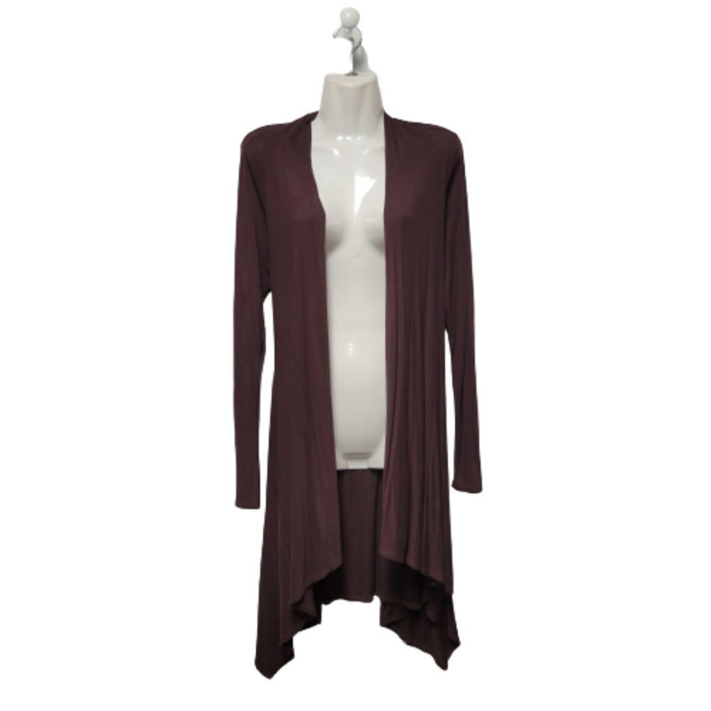 BROWN Long Cardigan Jacket Open Front Sweater Coat Cover Up - Size M - Picture 4 of 8